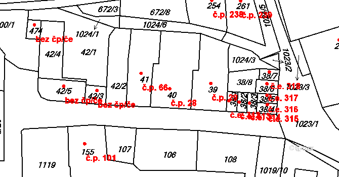 Bohosudov 28, Krupka na parcele st. 40 v KÚ Bohosudov, Katastrální mapa