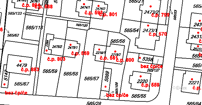 Borovina 561, Třebíč na parcele st. 2219/1 v KÚ Třebíč, Katastrální mapa