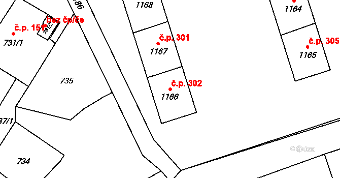 Záblatí 302, Bohumín na parcele st. 1166 v KÚ Záblatí u Bohumína, Katastrální mapa