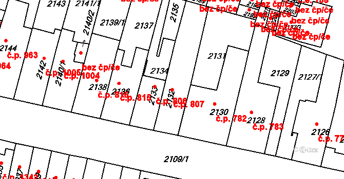 Husovice 807, Brno na parcele st. 2132 v KÚ Husovice, Katastrální mapa