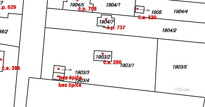 Horní Heršpice 260, Brno na parcele st. 1903/2 v KÚ Horní Heršpice, Katastrální mapa