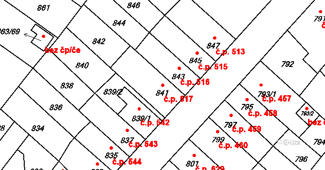 Pelhřimov 517 na parcele st. 841 v KÚ Pelhřimov, Katastrální mapa
