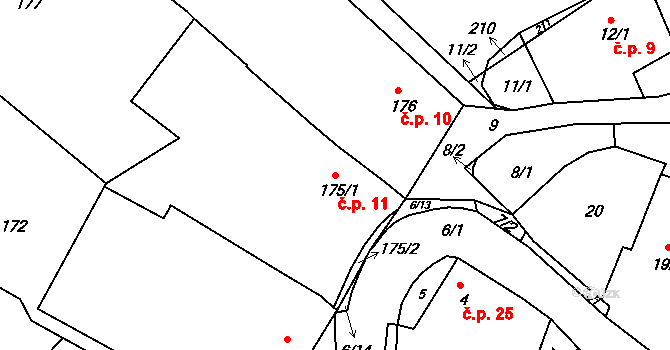 Lubě 11 na parcele st. 175/1 v KÚ Lubě, Katastrální mapa