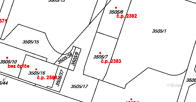 Teplice 2383 na parcele st. 3505/7 v KÚ Teplice, Katastrální mapa