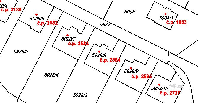Frýdek 2584, Frýdek-Místek na parcele st. 5928/8 v KÚ Frýdek, Katastrální mapa
