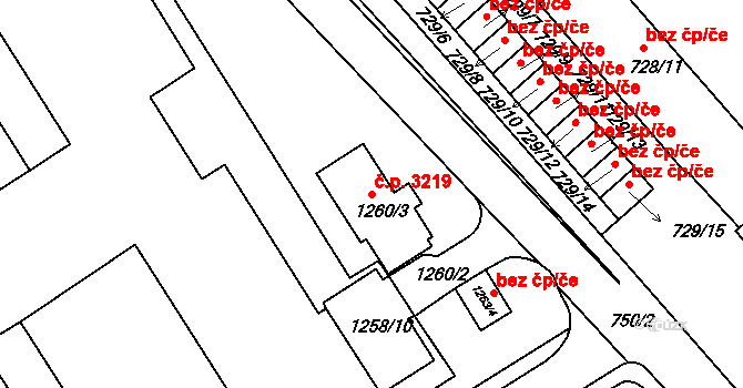 Frýdek 3219, Frýdek-Místek na parcele st. 1260/3 v KÚ Frýdek, Katastrální mapa