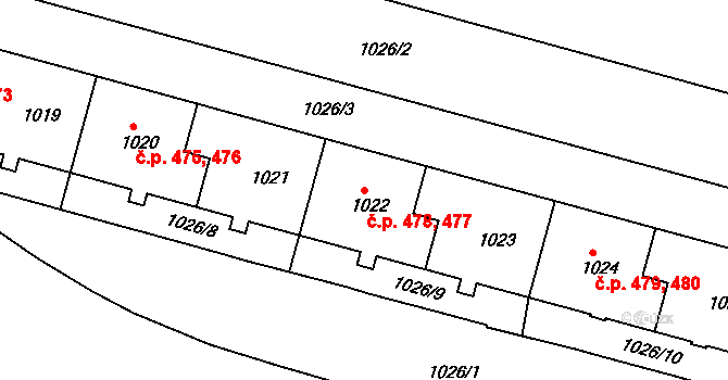 Drahovice 477,478, Karlovy Vary na parcele st. 1022 v KÚ Drahovice, Katastrální mapa