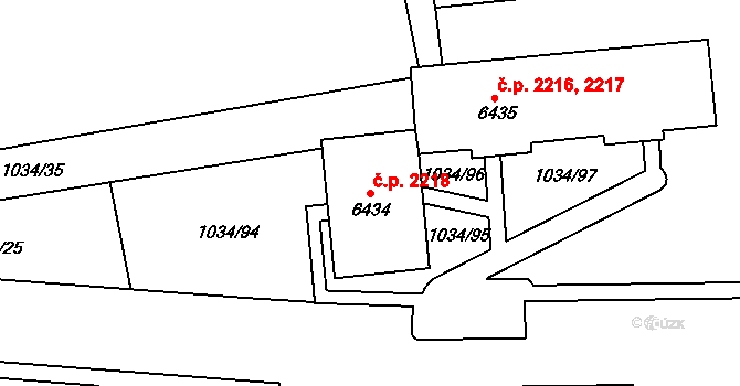 Cheb 2218 na parcele st. 6434 v KÚ Cheb, Katastrální mapa