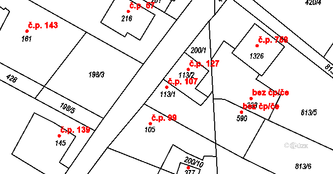 Mezouň 107 na parcele st. 113/1 v KÚ Mezouň, Katastrální mapa
