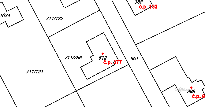 Daliměřice 377, Turnov na parcele st. 612 v KÚ Daliměřice, Katastrální mapa