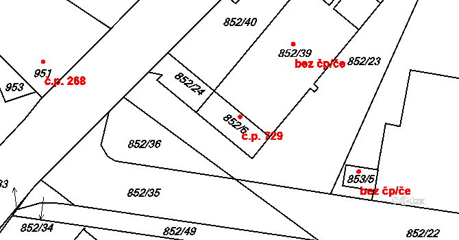 Suchdol nad Lužnicí 729 na parcele st. 852/6 v KÚ Suchdol nad Lužnicí, Katastrální mapa