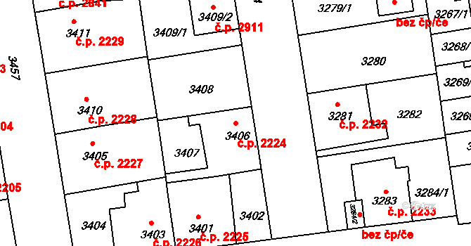 Žižkov 2224, Praha na parcele st. 3406 v KÚ Žižkov, Katastrální mapa