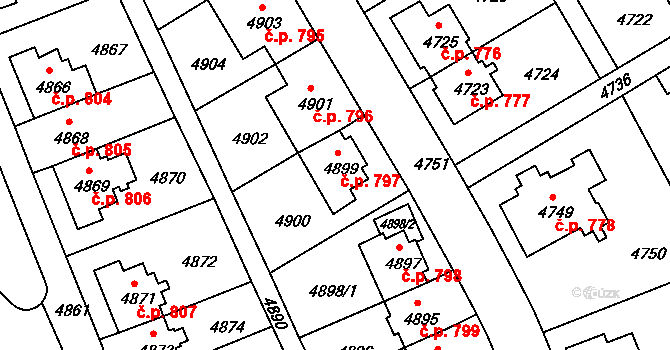 Záběhlice 797, Praha na parcele st. 4899 v KÚ Záběhlice, Katastrální mapa
