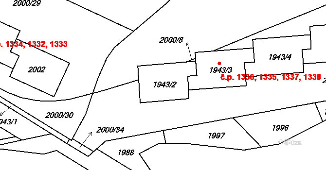 Krč 1335,1336,1337,1338, Praha na parcele st. 1943/2 v KÚ Krč, Katastrální mapa
