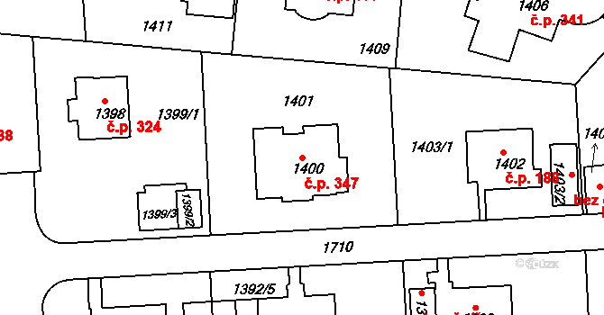 Hlubočepy 347, Praha na parcele st. 1400 v KÚ Hlubočepy, Katastrální mapa