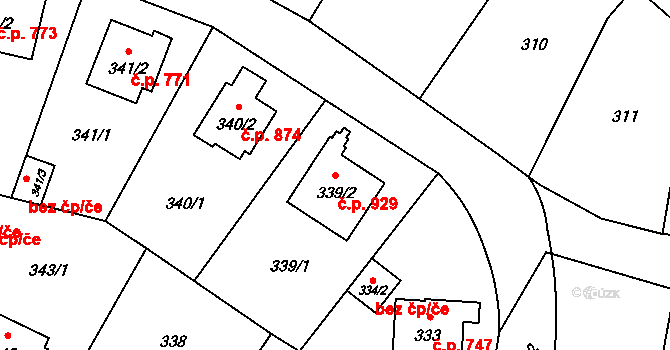 Ruzyně 929, Praha na parcele st. 339/2 v KÚ Ruzyně, Katastrální mapa