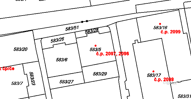 Libeň 2096,2097, Praha na parcele st. 583/5 v KÚ Libeň, Katastrální mapa