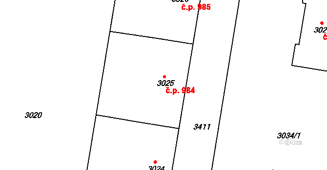 Michle 984, Praha na parcele st. 3025 v KÚ Michle, Katastrální mapa
