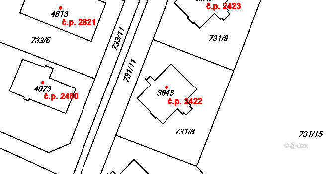 Dvůr Králové nad Labem 2422 na parcele st. 3643 v KÚ Dvůr Králové nad Labem, Katastrální mapa