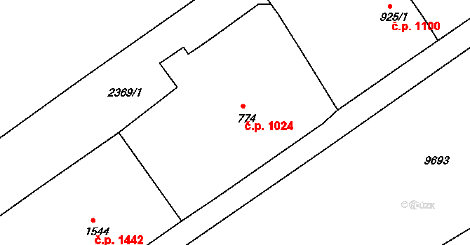 Hodonín 1024 na parcele st. 774 v KÚ Hodonín, Katastrální mapa