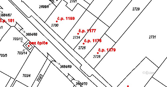 České Budějovice 5 1178, České Budějovice na parcele st. 2726 v KÚ České Budějovice 5, Katastrální mapa