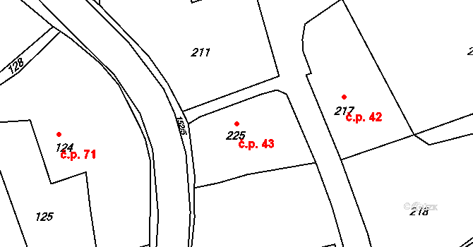 Dolní Libchava 43, Česká Lípa na parcele st. 225 v KÚ Dolní Libchava, Katastrální mapa