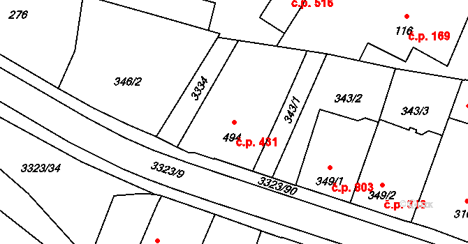 Rtyně v Podkrkonoší 431 na parcele st. 494 v KÚ Rtyně v Podkrkonoší, Katastrální mapa