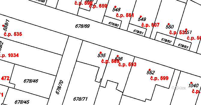 Rosice 589 na parcele st. 535 v KÚ Rosice u Brna, Katastrální mapa
