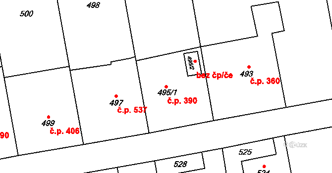 Louky 390, Karviná na parcele st. 495/1 v KÚ Louky nad Olší, Katastrální mapa