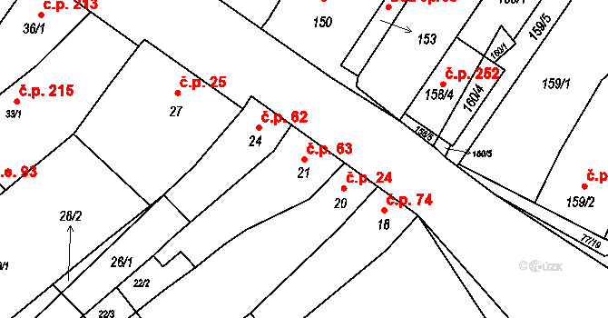 Radostice 63 na parcele st. 21 v KÚ Radostice u Brna, Katastrální mapa