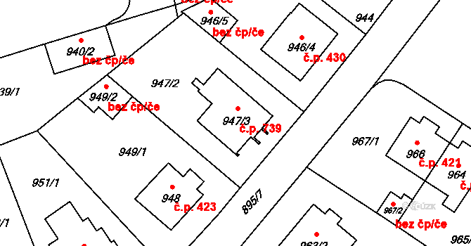 Libuš 739, Praha na parcele st. 947/3 v KÚ Libuš, Katastrální mapa