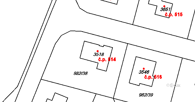 Ostrovské Předměstí 514, Lanškroun na parcele st. 3518 v KÚ Lanškroun, Katastrální mapa