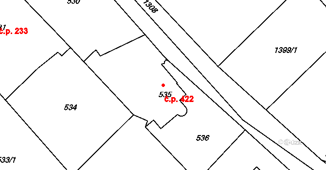 Týnec nad Labem 422 na parcele st. 535 v KÚ Týnec nad Labem, Katastrální mapa
