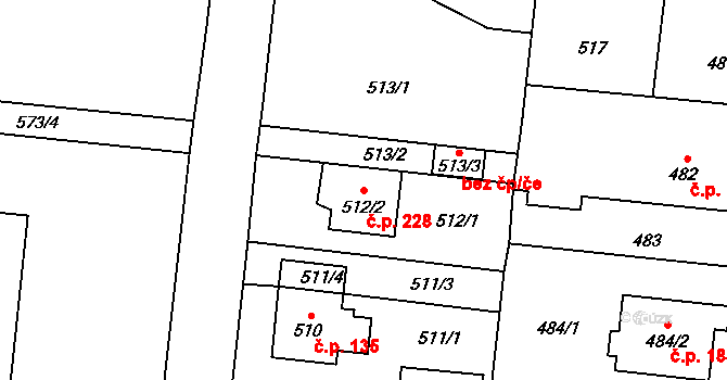 Neplachovice 228 na parcele st. 512/2 v KÚ Neplachovice, Katastrální mapa
