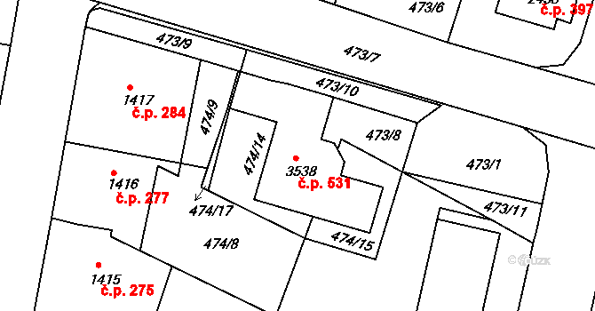 Holínské Předměstí 531, Jičín na parcele st. 3538 v KÚ Jičín, Katastrální mapa