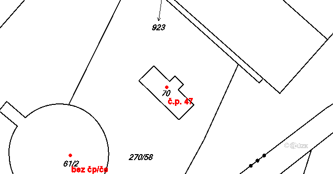 Stehlovice 47 na parcele st. 70 v KÚ Stehlovice, Katastrální mapa