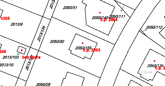 Pelhřimov 2093 na parcele st. 2050/155 v KÚ Pelhřimov, Katastrální mapa