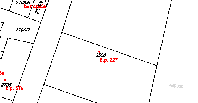 Děčín VI-Letná 227, Děčín na parcele st. 3506 v KÚ Podmokly, Katastrální mapa