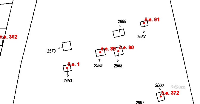 Úšovice 89, Mariánské Lázně na parcele st. 2569 v KÚ Úšovice, Katastrální mapa