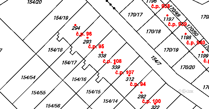 Pakoměřice 108, Bořanovice na parcele st. 338 v KÚ Bořanovice, Katastrální mapa
