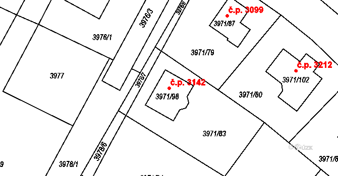 Česká Lípa 3142 na parcele st. 3971/98 v KÚ Česká Lípa, Katastrální mapa