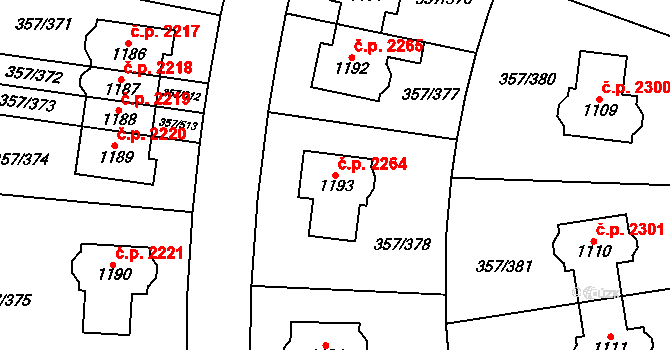 Hostivice 2264 na parcele st. 1193 v KÚ Litovice, Katastrální mapa