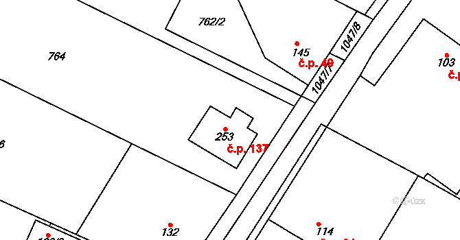 Mírovka 137, Havlíčkův Brod na parcele st. 253 v KÚ Mírovka, Katastrální mapa