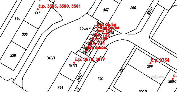 Chomutov 731 na parcele st. 346/1 v KÚ Chomutov I, Katastrální mapa
