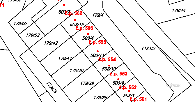 Sendražice 554, Kolín na parcele st. 503/11 v KÚ Sendražice u Kolína, Katastrální mapa