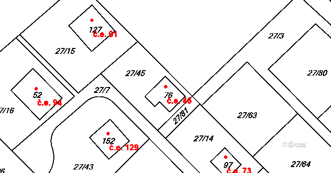 Vadkovice 46, Chbany na parcele st. 76 v KÚ Vadkovice, Katastrální mapa