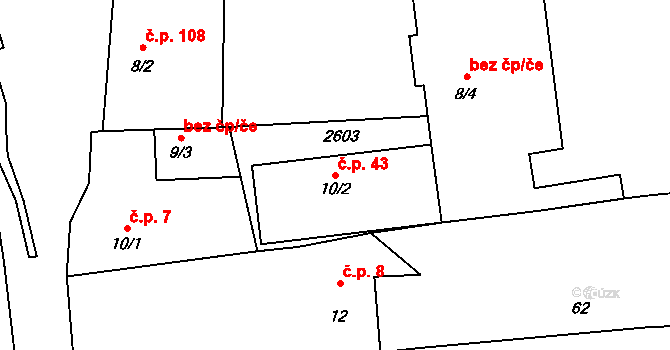 Kožichovice 43 na parcele st. 10/2 v KÚ Kožichovice, Katastrální mapa