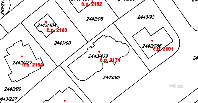Roztoky 2174 na parcele st. 2443/439 v KÚ Roztoky u Prahy, Katastrální mapa