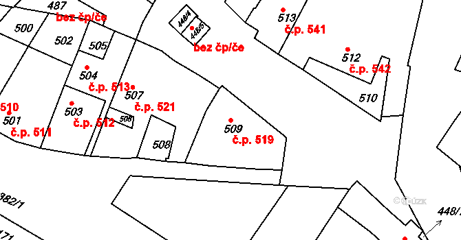 Jemnice 519 na parcele st. 509 v KÚ Jemnice, Katastrální mapa