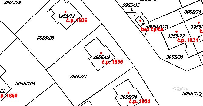 Chotěboř 1835 na parcele st. 3955/69 v KÚ Chotěboř, Katastrální mapa
